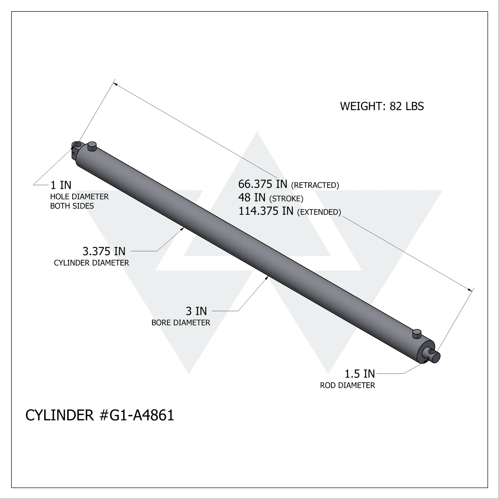 Galbreath™ Double Acting Tail Cylinder (3" X 1.5" X 48")