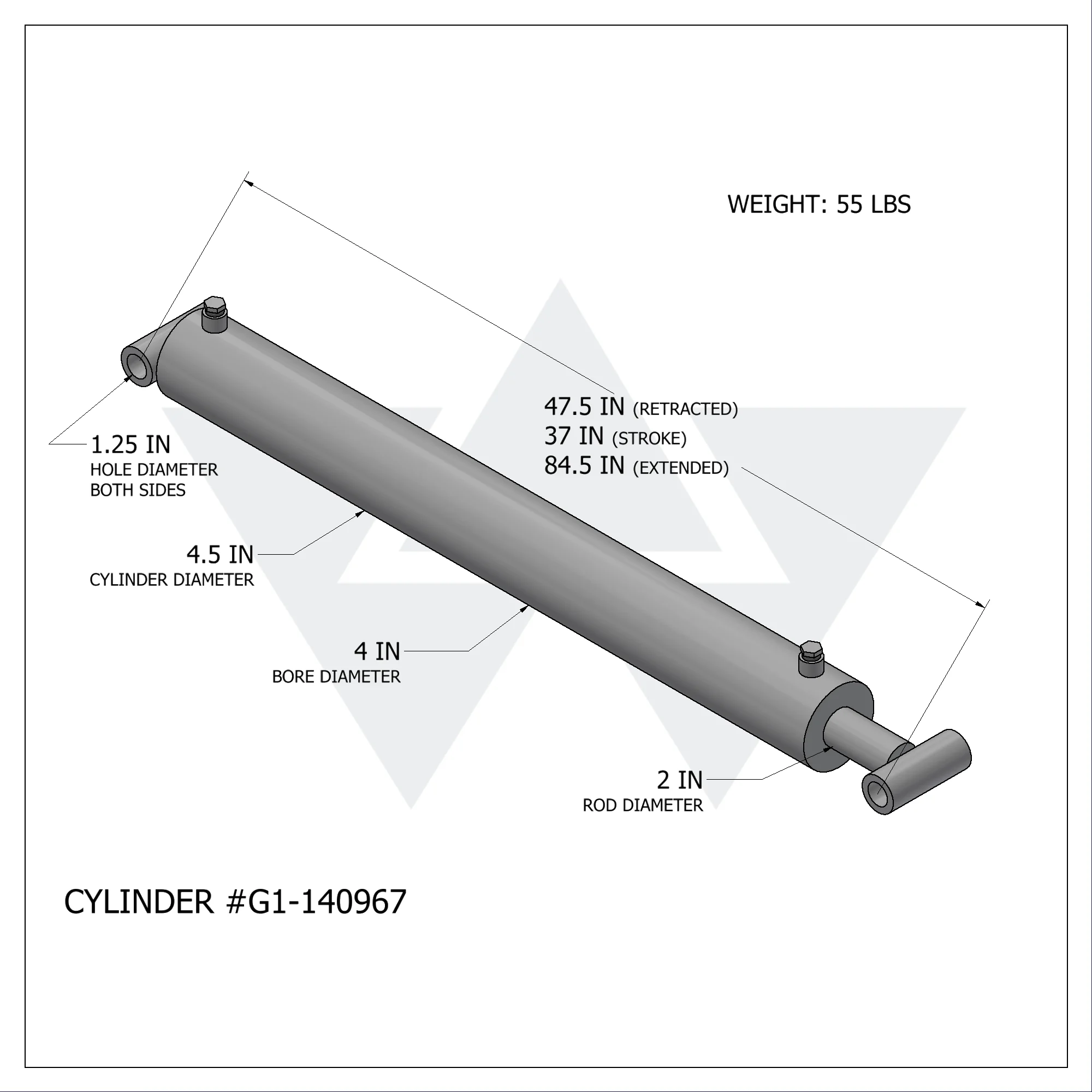 Galbreath™ Hydraulic Bypass Cylinder (4" X 2" X 37")