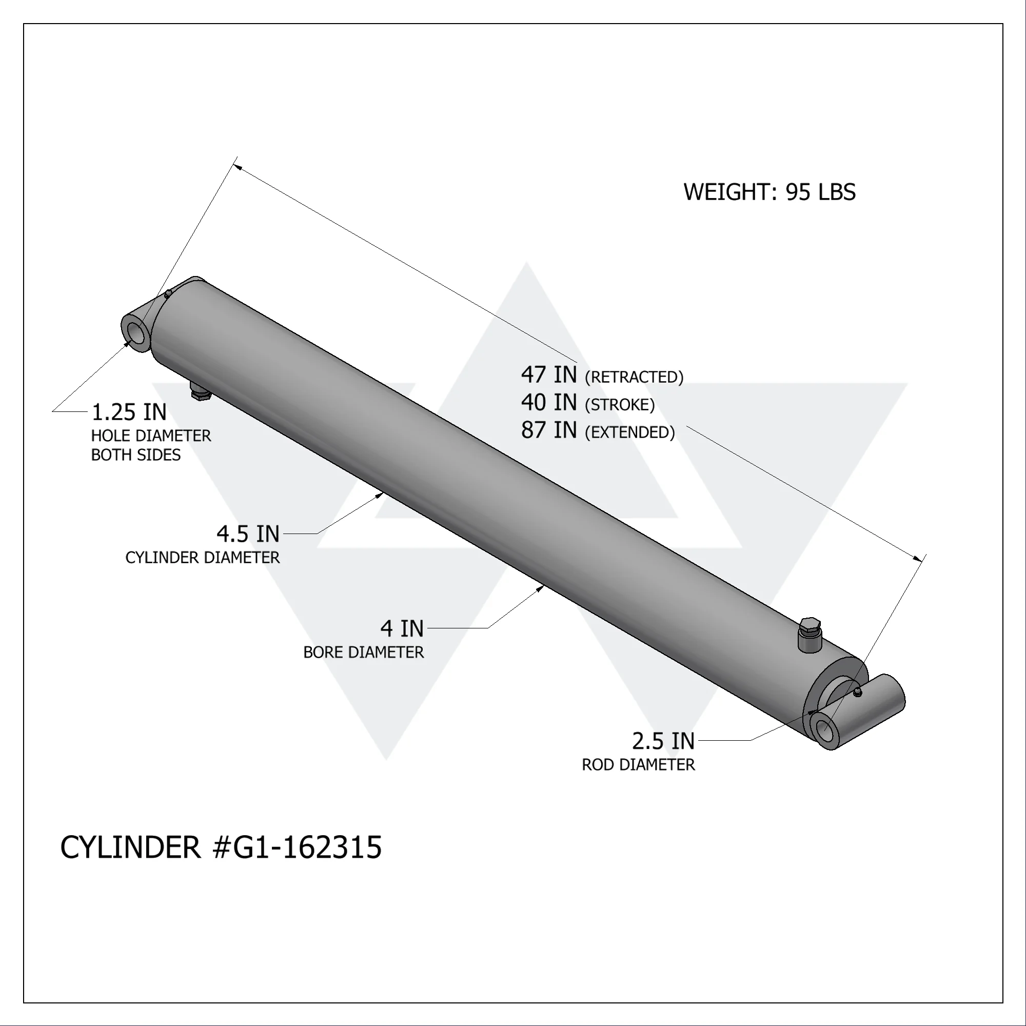 Galbreath™ Hydraulic Bypass Cylinder (4" X 2.5" X 40")
