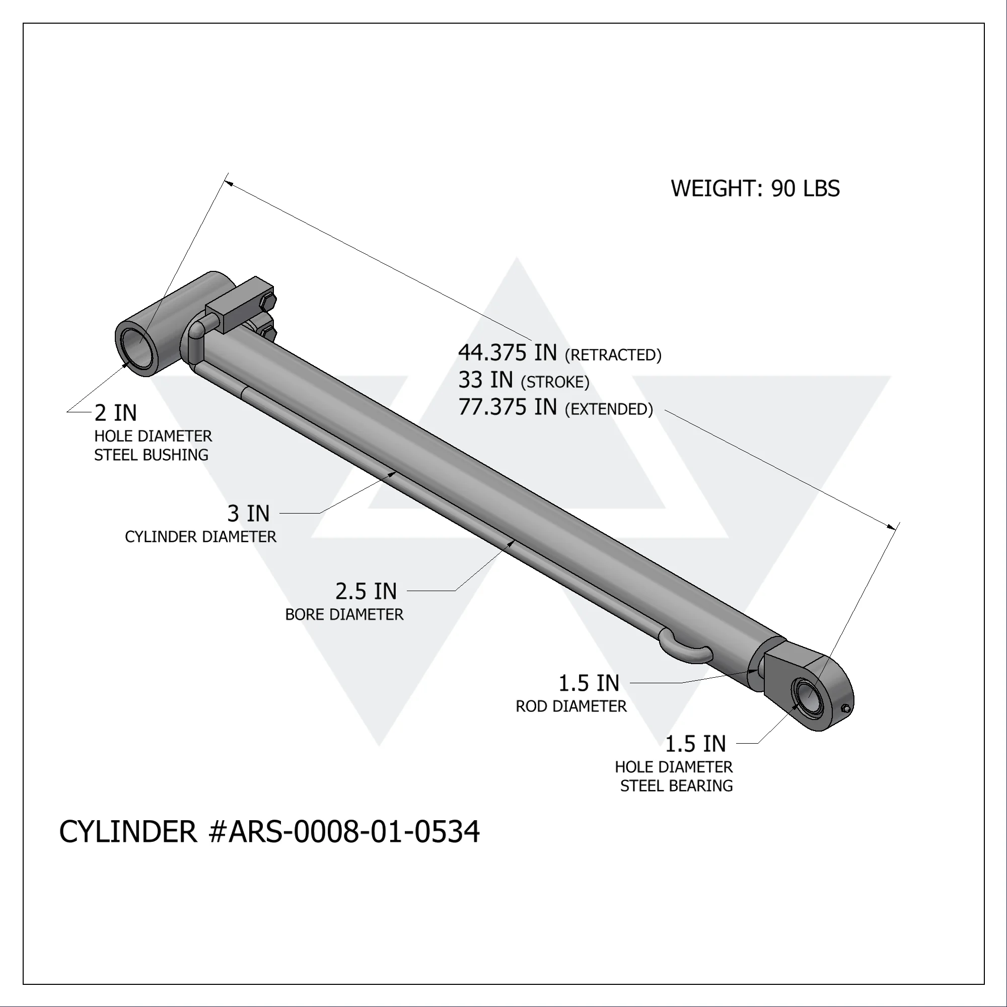 Wastebuilt® Replacement for Ariozan Refuse Systems Lift Cylinder (2.5" X 1.5" X 33")