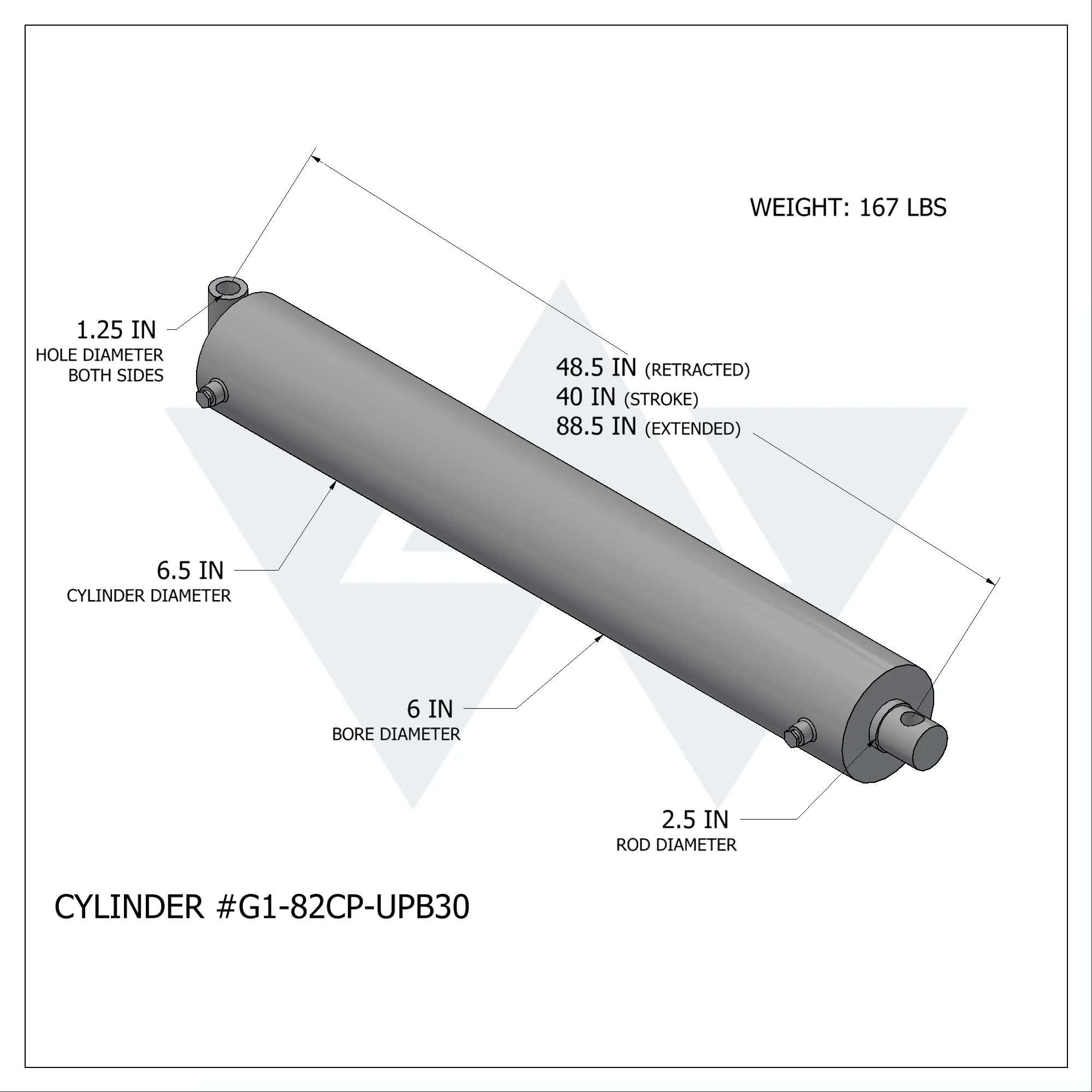 Galbreath™ Hydraulic Bypass Cylinder (6" X 3" X 40")