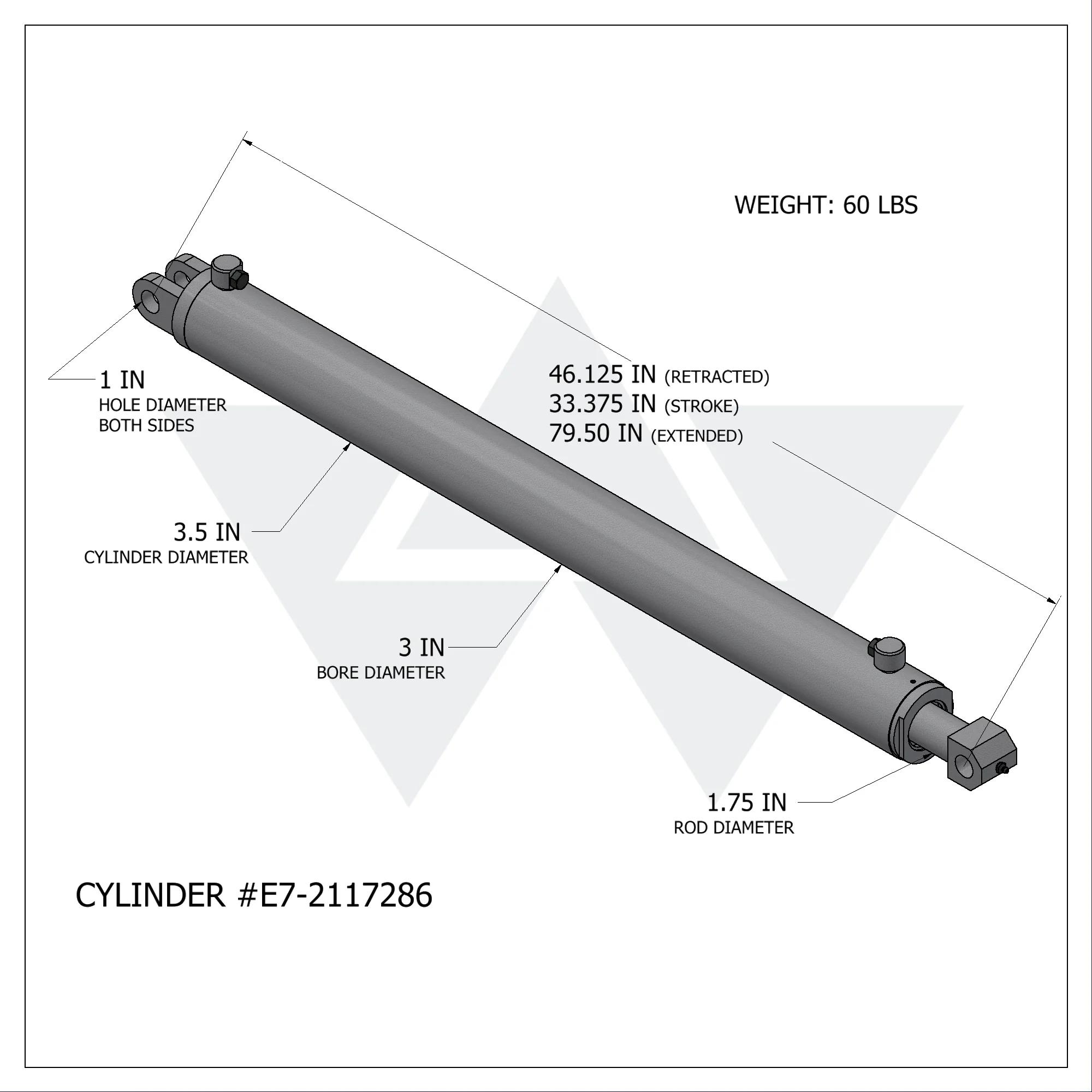 Wastebuilt® Replacement for E-Z Pack Hercules Talgate Raise Cylinder 2117286 (3" X 1.75" X 33.375")