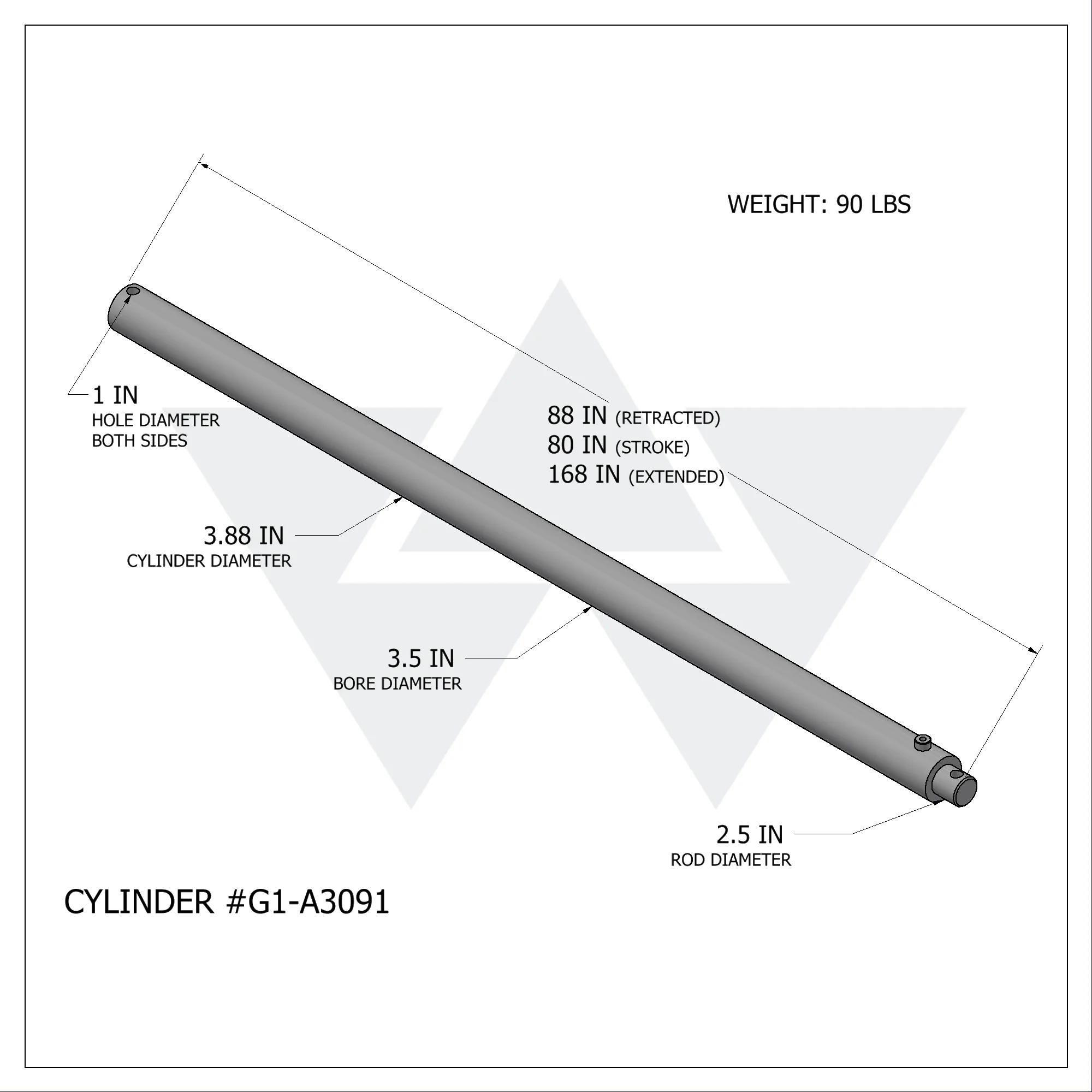 Galbreath™ Hydraulic Extendable Tail Cylinder (3.5" X 2.5" X 80")