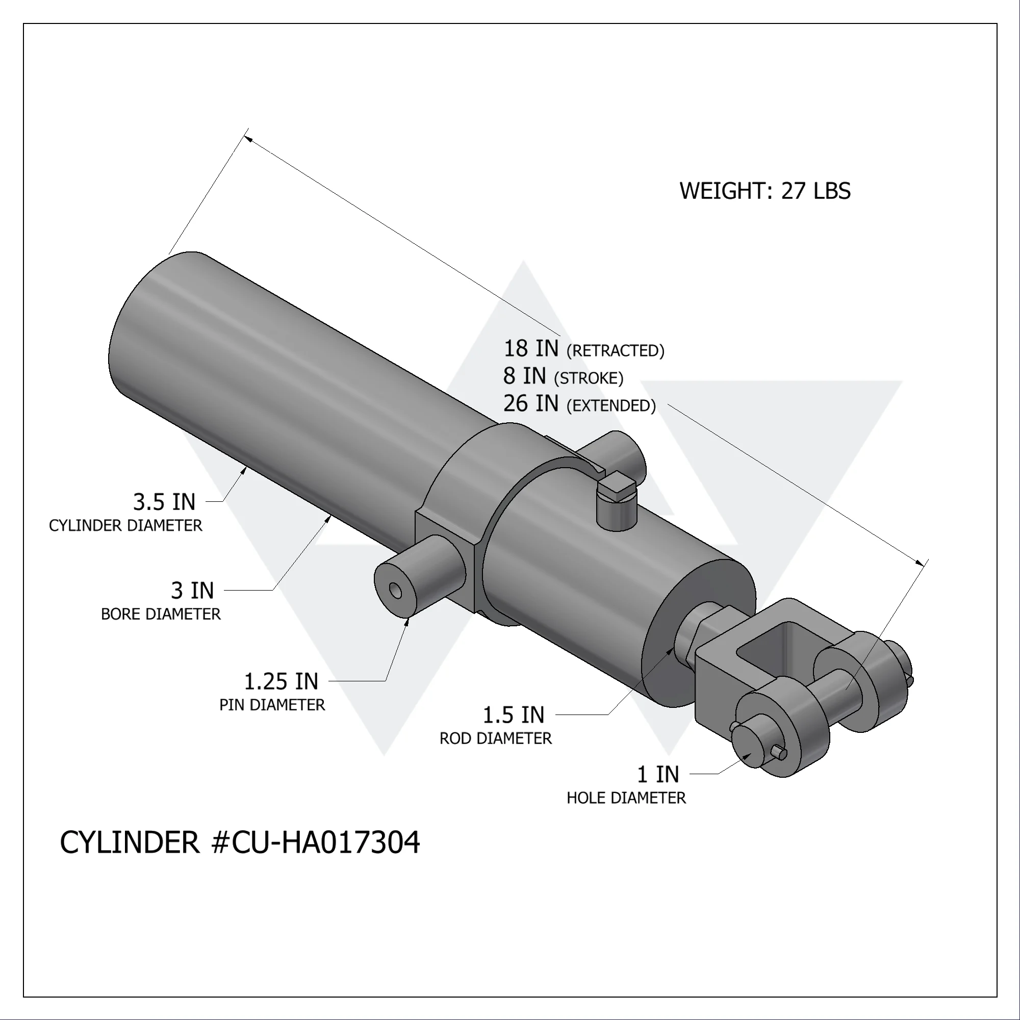Wastebuilt® Replacement for Cusco Hydraulic Trunnion Cylinder (3" X 1.5" X 8")