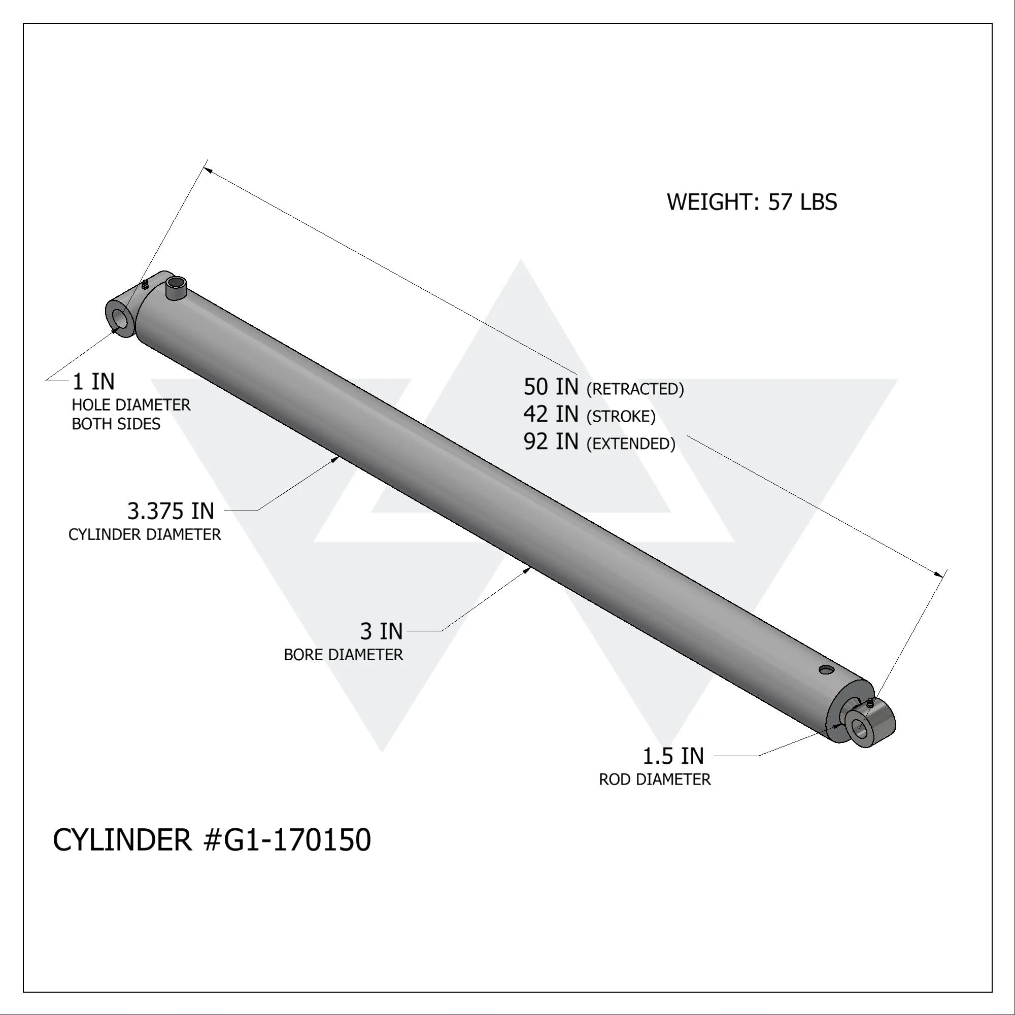 Galbreath™ Hydraulic Pre-Crusher Cylinder (3" X 1.5" X 42")