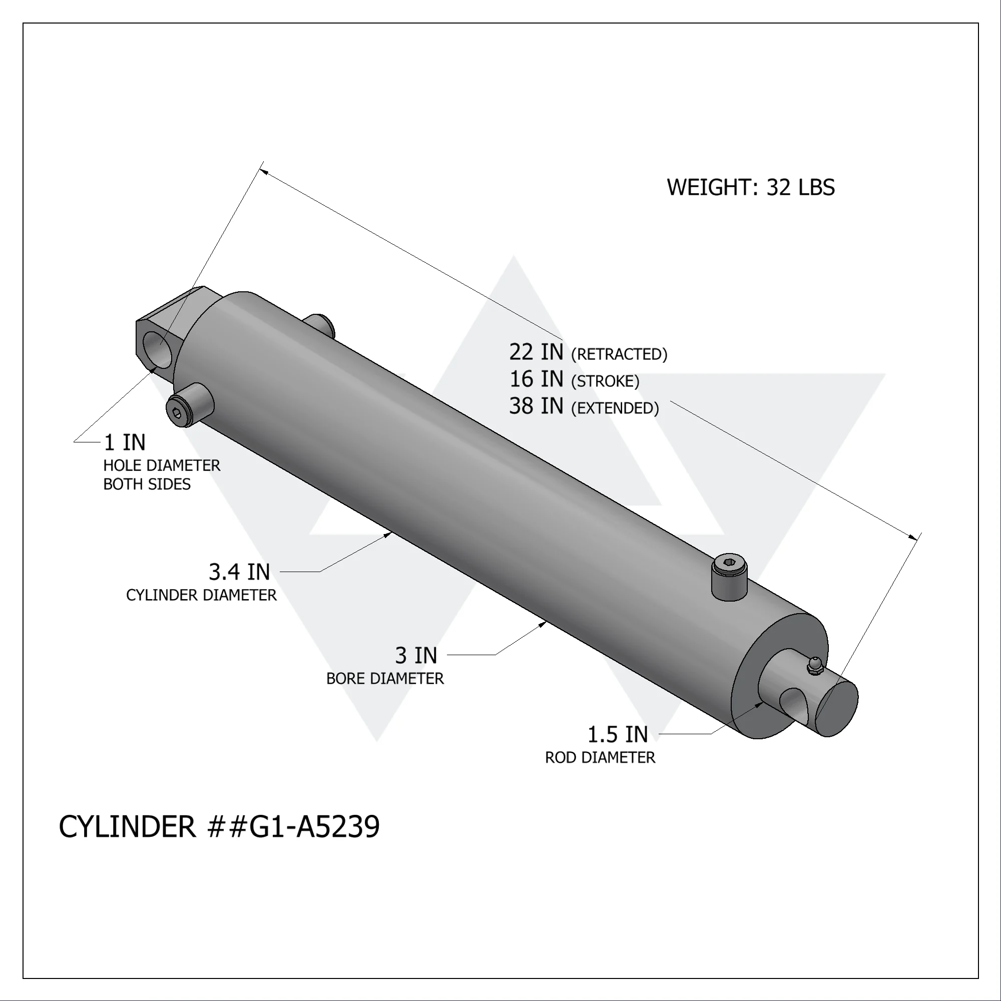 Galbreath™ Hydraulic Ram Cylinder (3" X 1.5" X 16")