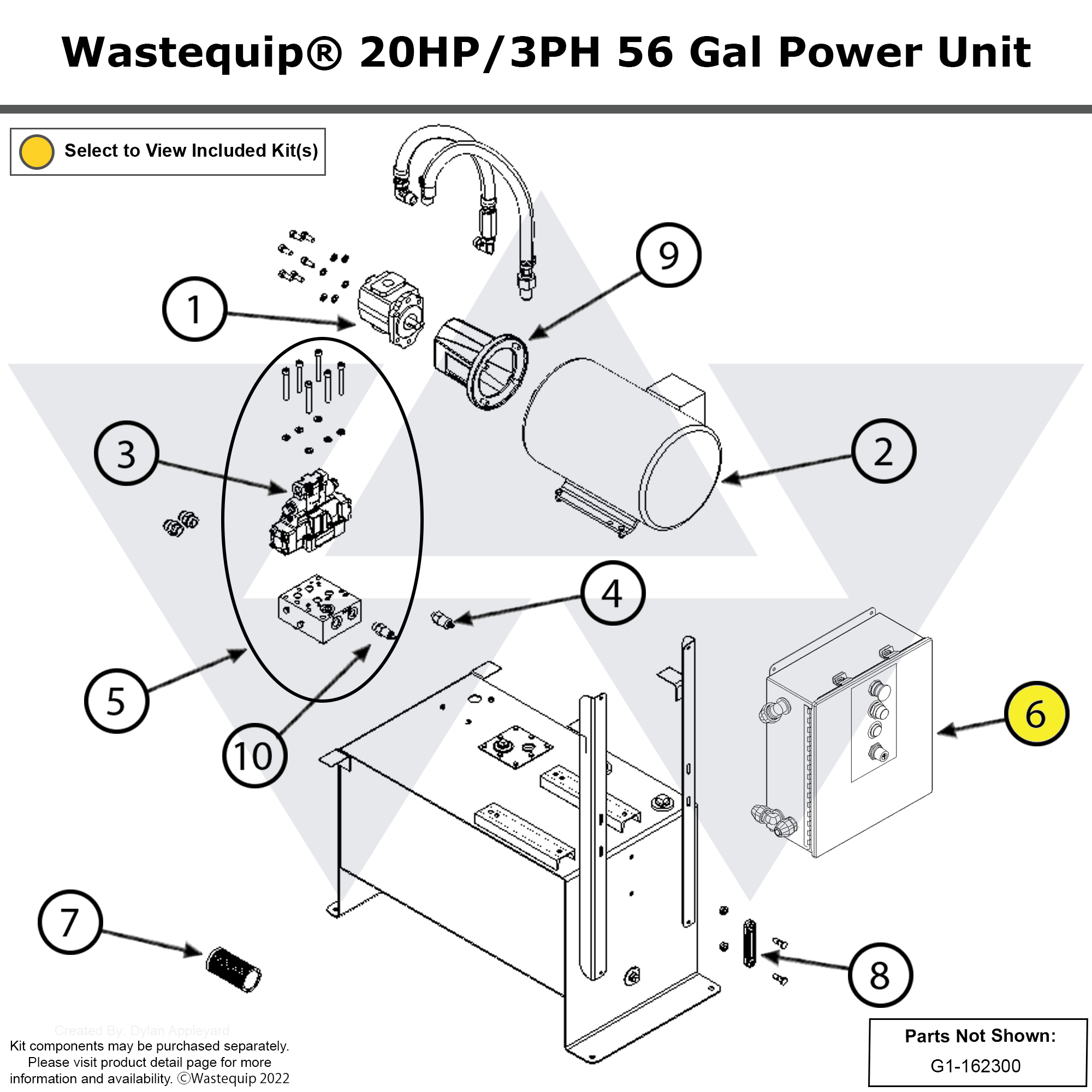 Wastequip® 20HP/3PH 56 Gallon GP Series Power Unit